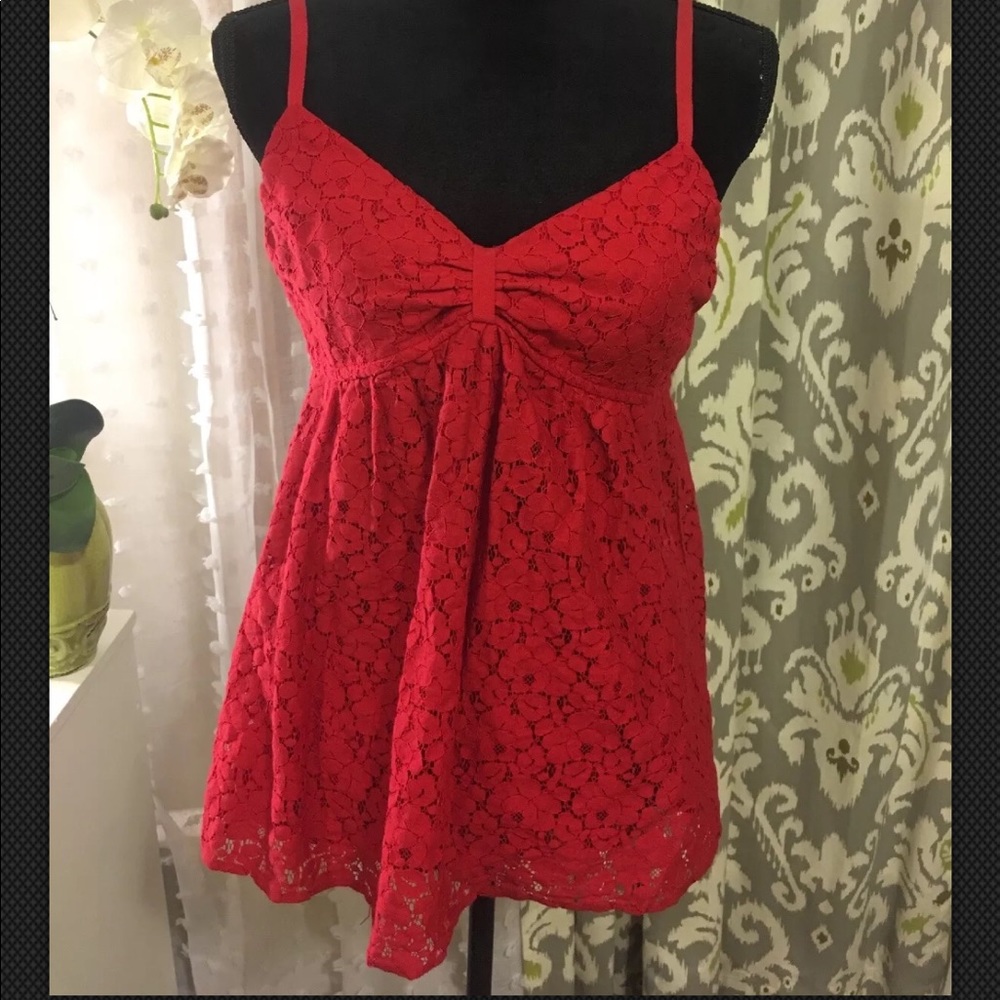 🔥Sold - Red Lace Spaghetti  Strap Top. Size 8/1